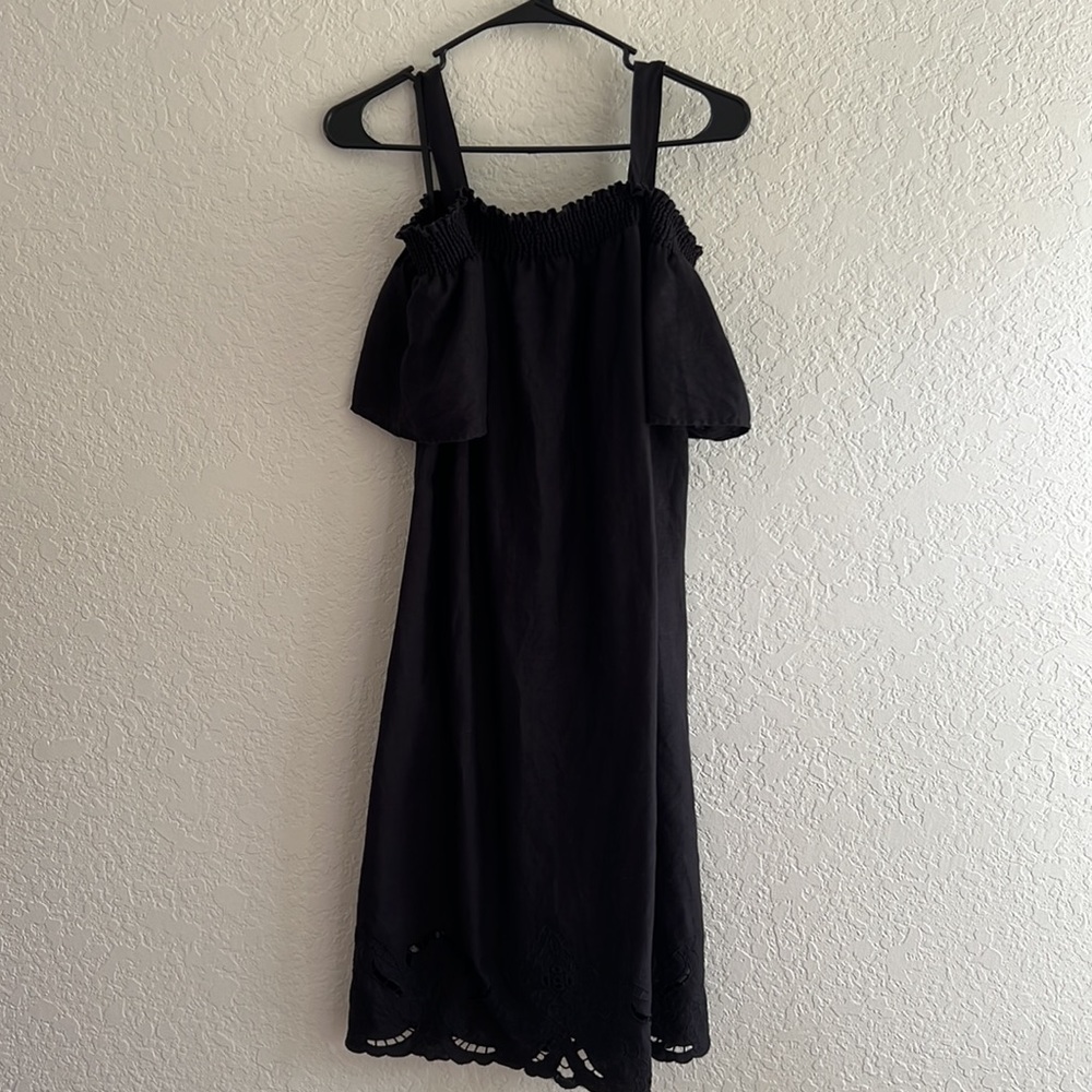 Black linen midi dress